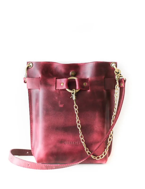 Trendy And Discounted Designer Handbags Small Burgundy Leather Bag-"Ring Belt" Edition