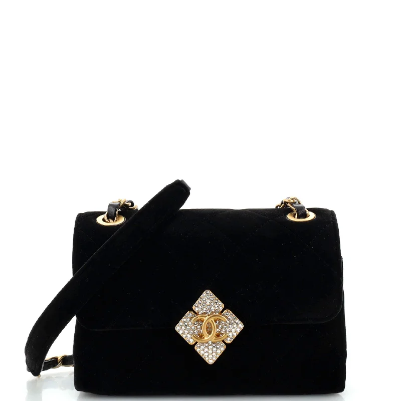 Customizable Bags For Personalized Style Diamond Lock CC Flap Bag Quilted Velvet with Crystals Mini Customizable Bags For Personalized Style Diamond Lock CC Flap Bag Quilted Velvet with Crystals Mini